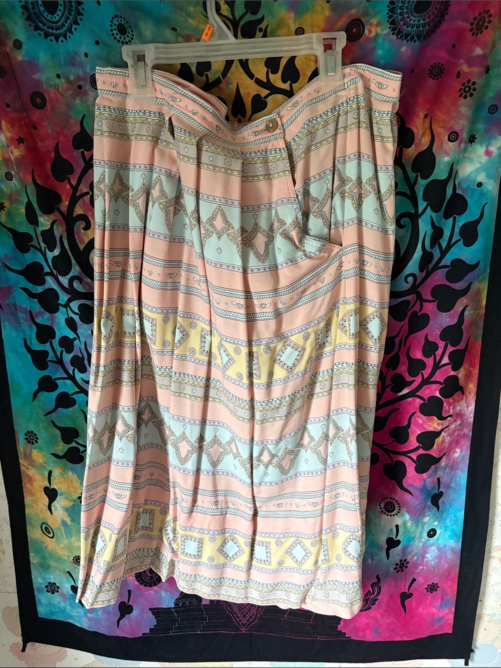 Bohemian Stripe Midi Skirt in Pastel Pink, Mint & Yellow